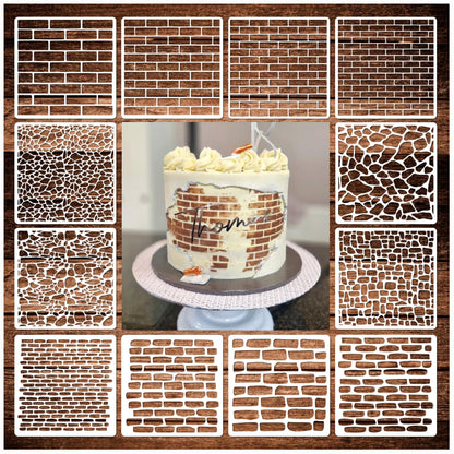 12 Pieces Brick Stencil Template, 6" x 6" Brick Wall Stencil Reusable Crafts Stencils for DIY Crafts Cookie Cake Journaling Scrapbooking Card Making Airbrushing Painting or Mixed Media (12-Brick)