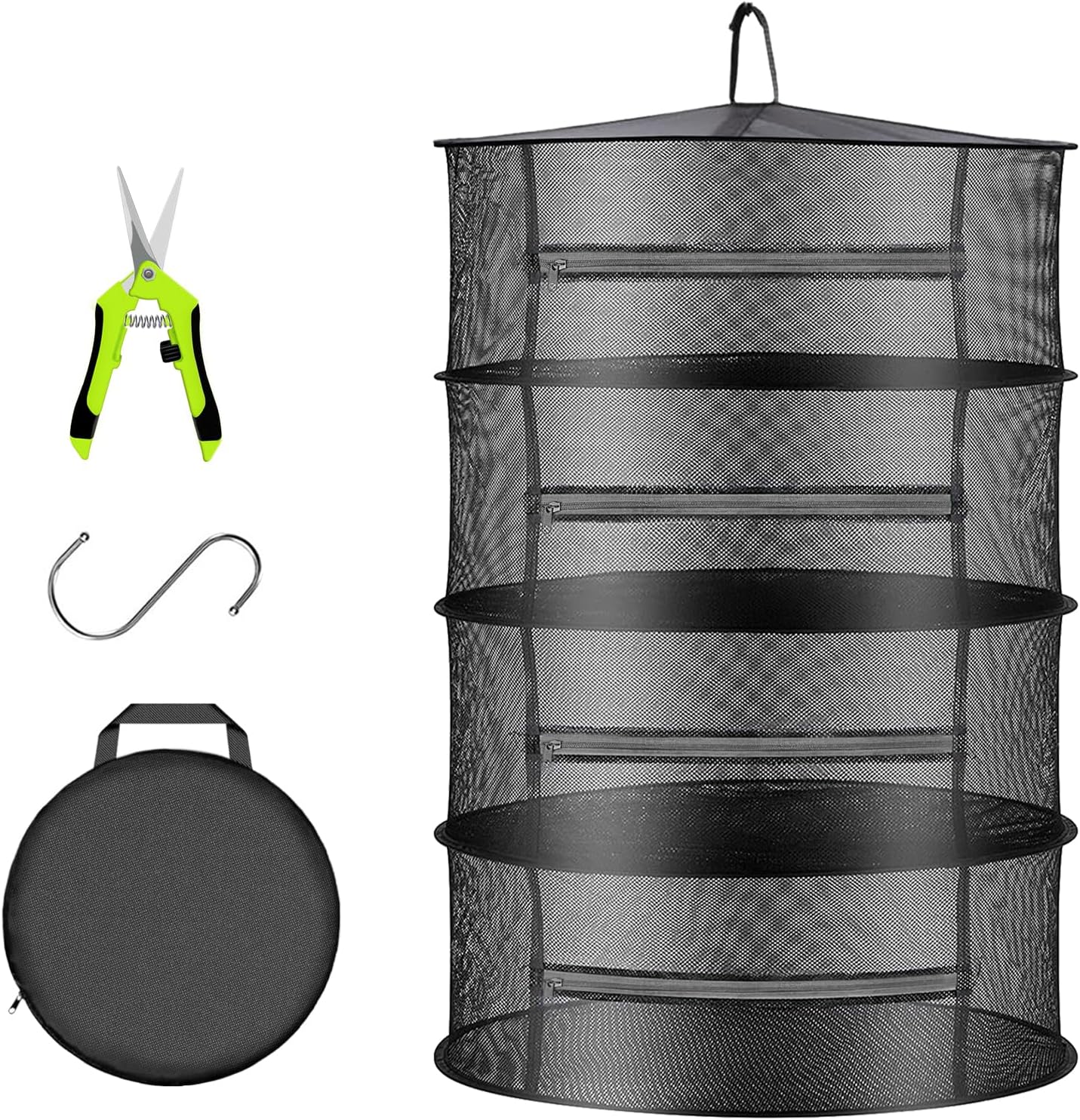 Herb Drying Rack Net Mesh with Black Zippers, 2ft Hydroponics Drying Rack for Plants and Herbs