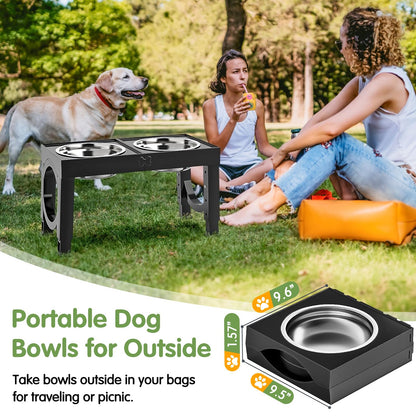 XIAZ Elevated Dog Bowls Large Breed Raised Dogs Bowl Stand Large/Medium Sized Dog Stainless Steel Food Water Bowl Stands 5 Heights Adjustable 9/11/12/14in Black Pet Feeder Dish Station