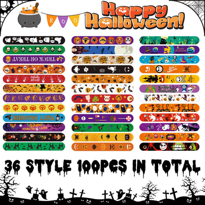 SUNPROUND 100Pcs Halloween Slap Bracelets, Halloween Party Favors Treat Toys for Kids Girls Boys, Slap Bracelets Bulk for Halloween Party Supplies, Halloween Treat Goodie Bags Gifts