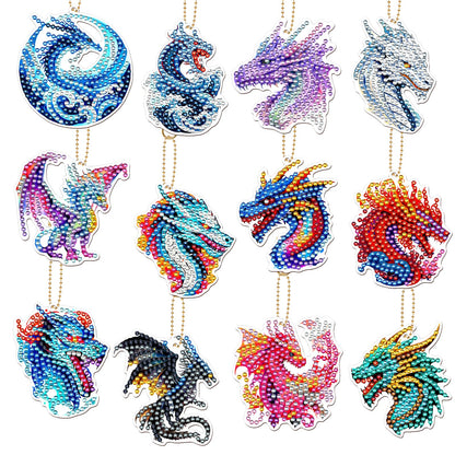 Keluna Diamond Art Keychains Dragon - 12 Pcs Dragon Diamond Painting Kits, Legond Animal Crafts Diamond Art Keychain Kit