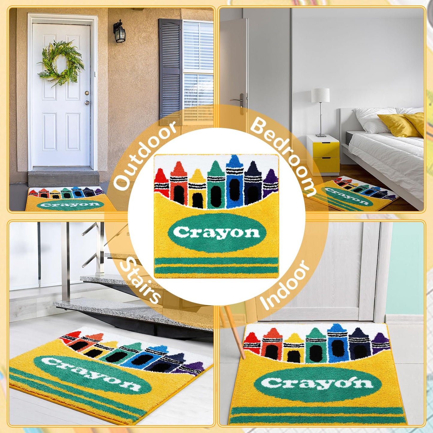 Tinideya Crayons Bathroom Rug Non Slip Rug for Classroom Graduation Appreciate Teacher Gift Back to School Home Supply