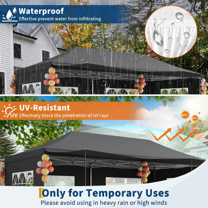 10x20 Pop Up Canopy Tent – Heavy Duty Party Tent with 6 Removable Sidewalls, 6 Sand Bags & Roller Bag, Waterproof UV-Protective Tents for Parties, Adjustable Height Instant Shelter