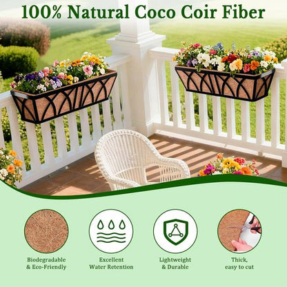 Halatool 24-Inch Coco Fiber Window Box Liners - Natural Coconut Coir Planter Replacement for Hanging Baskets & Pots