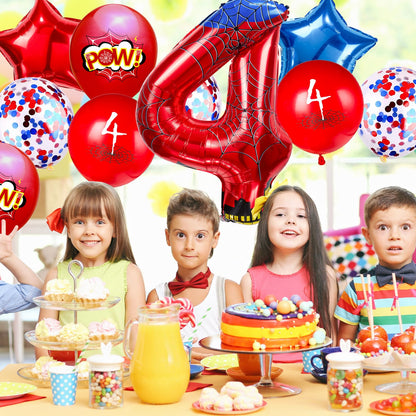 FJZEPIN Cartoon Hero 40 Inch Red and Blue Spider Theme Number Foil Birthday Decoration Balloons, Cartoon Party Birthday Supplies, Number large Balloons for Spider Theme Party (4)