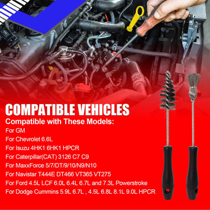 SMMS 2PCS Injector Sleeve Cup Bore Seat Cleaning Brush Kit for Ford Powerstroke 7.3L 6.0L 6.4L 6.7L 1994-2018, Caterpillar(CAT) 3126 C7 C9 Navistar, Replaces OE AP0084 AP0085 3252