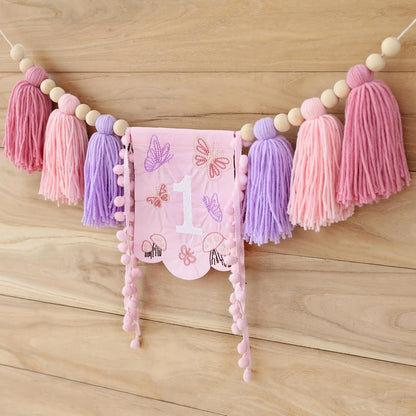 FESTELLAR 1st 1st High Chair Banner Embroidery Highchair Birthday Girl One Year Old High Chair First Banner Wildflower
