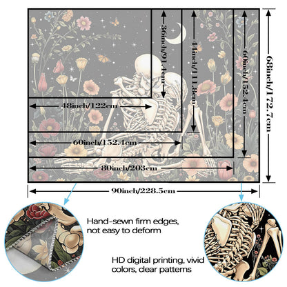 Haibimen Skeleton Tapestry Wall Hanging Dark Romance Moon Stars Butterfly Floral Skull Gothic Tapestries for Bedroom Aesthetic Wallpaper Decor for Living Room, Dorm (Black 1, 60''×44'')