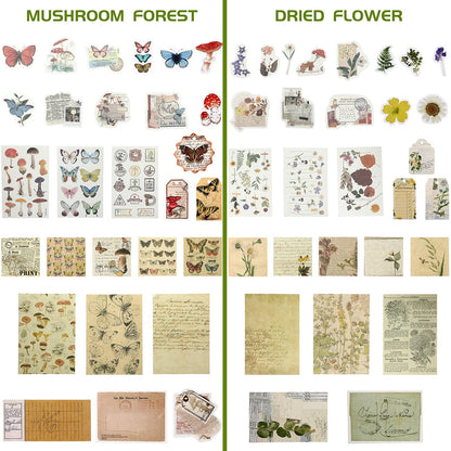 120 Pcs Vintage Aesthetic Scrapbook Kit Junk Journaling Supply with Retro Stamp Stickers,material Paper, Tag Card,hand Account Collage Card,pillow Box,twine Diary Supply Birthday Gift(Artsy Style)