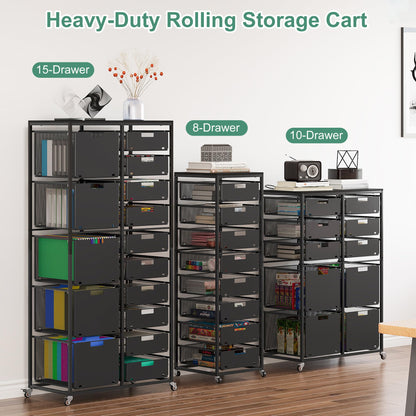 EasyPAG Rolling Storage Cart With 8 Drawers, Metal Craft Organizers And Storage Cart With Wood Tabletop, 30 Lbs Capacity Per Drawer For Home Office Classroom And Dorm, Black
