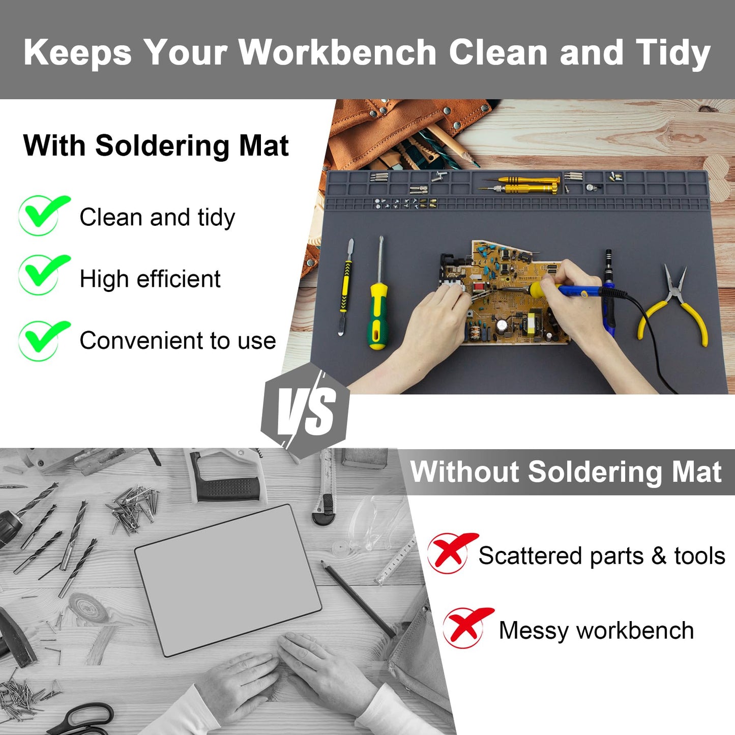 Extra Large Soldering Mat 23.7''x13.8'' Premium Silicone 932°F Heat Resistant Repair Mat Non-Slip Large Silicone Mat for Soldering Iron, DIY Projects, Electronics, Phone, Laptop Repair (Grey)