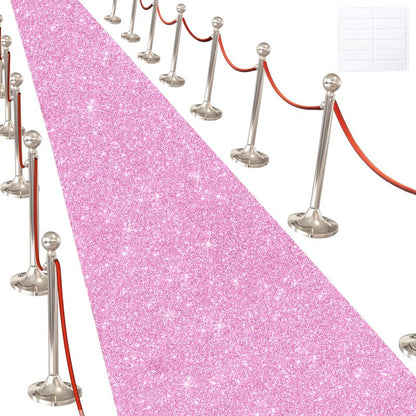 Glitter Carpet Runner for Party -200 GSM Thickness Non-Woven Fabric Runner Rug with Adhesive Tape, Hollywood Carpet for Event, Aisle Runner for Wedding Ceremony (Glitter Pink, 2.6FTx15FT)