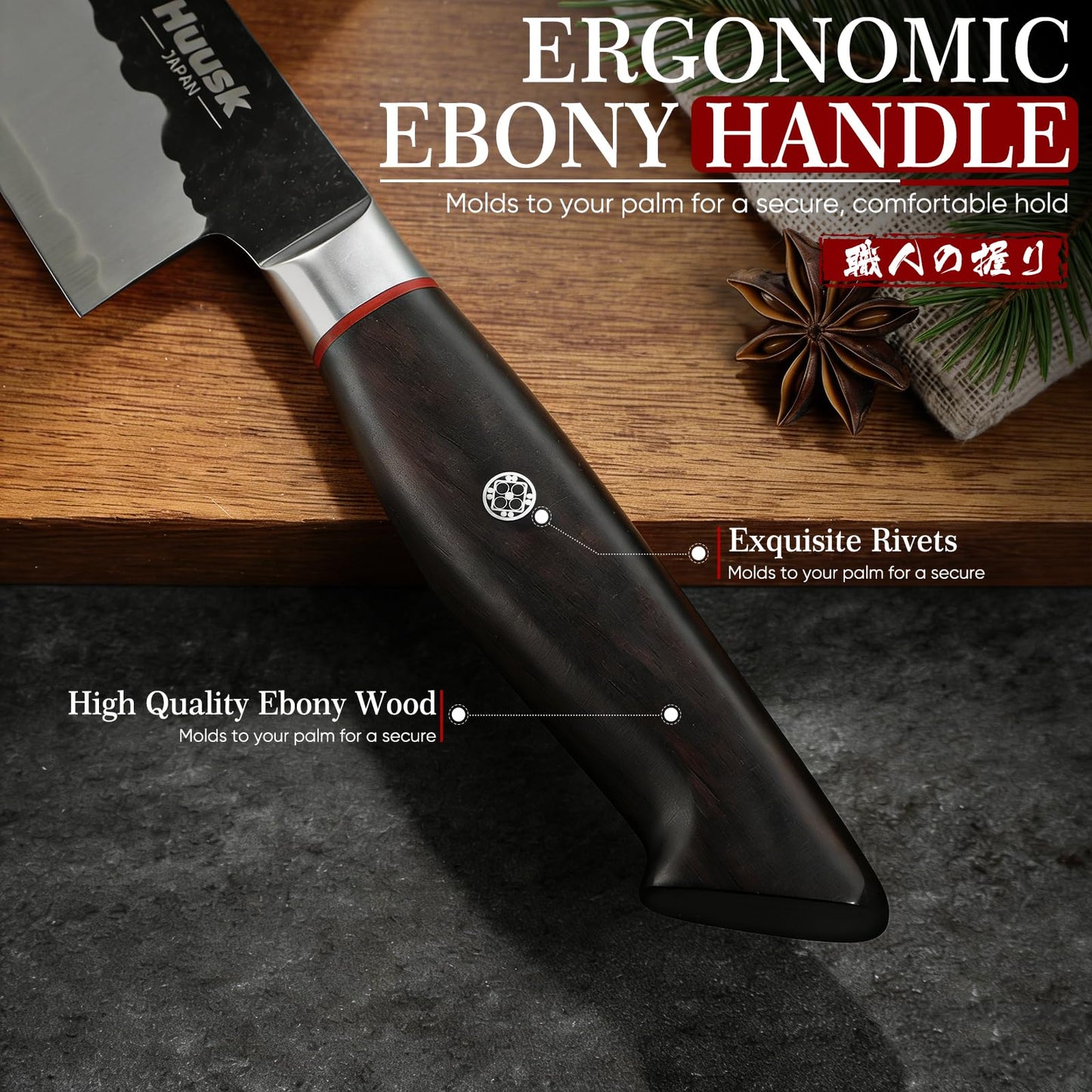 Huusk Kiritsuke Japanese Chef Knife - Hand Forged Japanese Knives with VG10 Steel Core, Ergonomic Handle 8 inch Kitchen Knife for Meat Sashimi Vegetable, Elegant Gift Box, Pro Chef's Choice