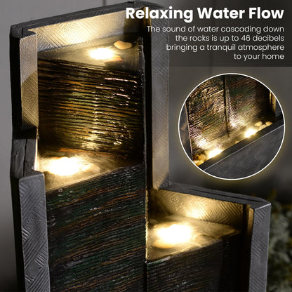 49.6" H Modern Water Outdoor Fountain,Garden Cascading Indoor Resin Water Fountains Tall Floor - Standing Fountain with LED Light for Patio, Yard, Deck and Home Decor