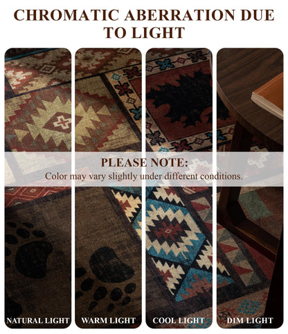 YIHOUSE Rustic Cabin Area Rug 5x7,Machine Washable Lodge Bear Rug,Non-Slip Low Pile Print Pattern Southwestern Rug for Living Room Bedroom