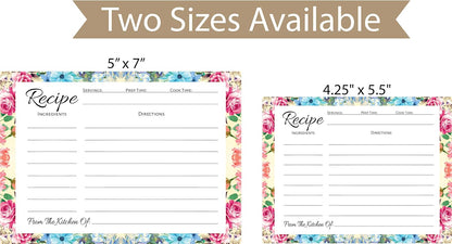 Pioneer Woman Style Floral Recipe Cards (50 Pcs) - Perfect for Bridal Shower, Blank Back Notecards