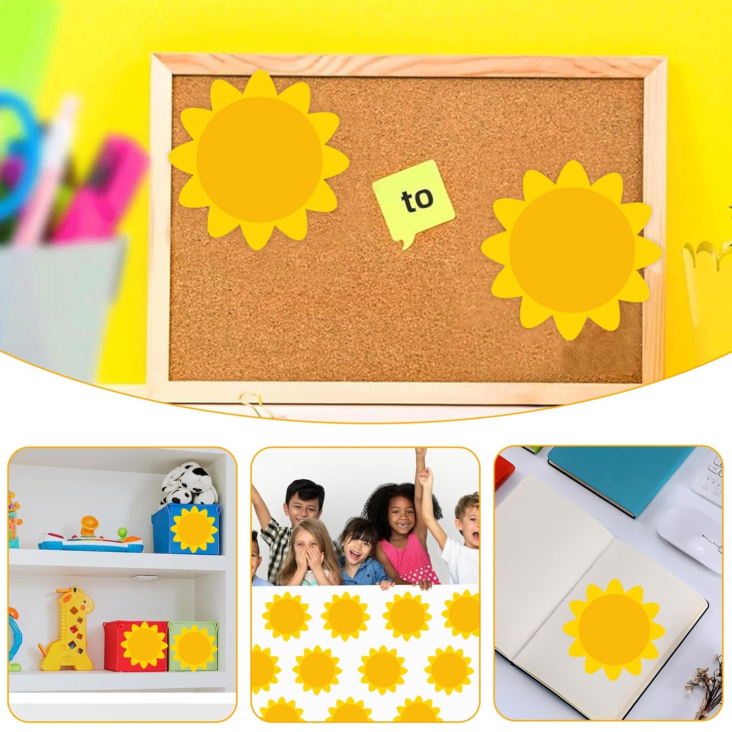 100Pcs Sun Cutouts Cardboard Gold Sun Shape Bulletin Board Decor 4 Inch- Blank Sunshine Paper Shape Creative Supply Die Cut with Glue Points for Classroom Office Home Decor