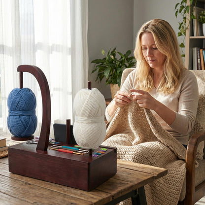 Larger Size Yarn Holder for Crocheting, Upgrade Wooden Yarn Spinner with Magnetic Rotating Mechanism, Large Storage Space, Crochet Gift for for Knitting Lovers Mom Mother's Day Gift