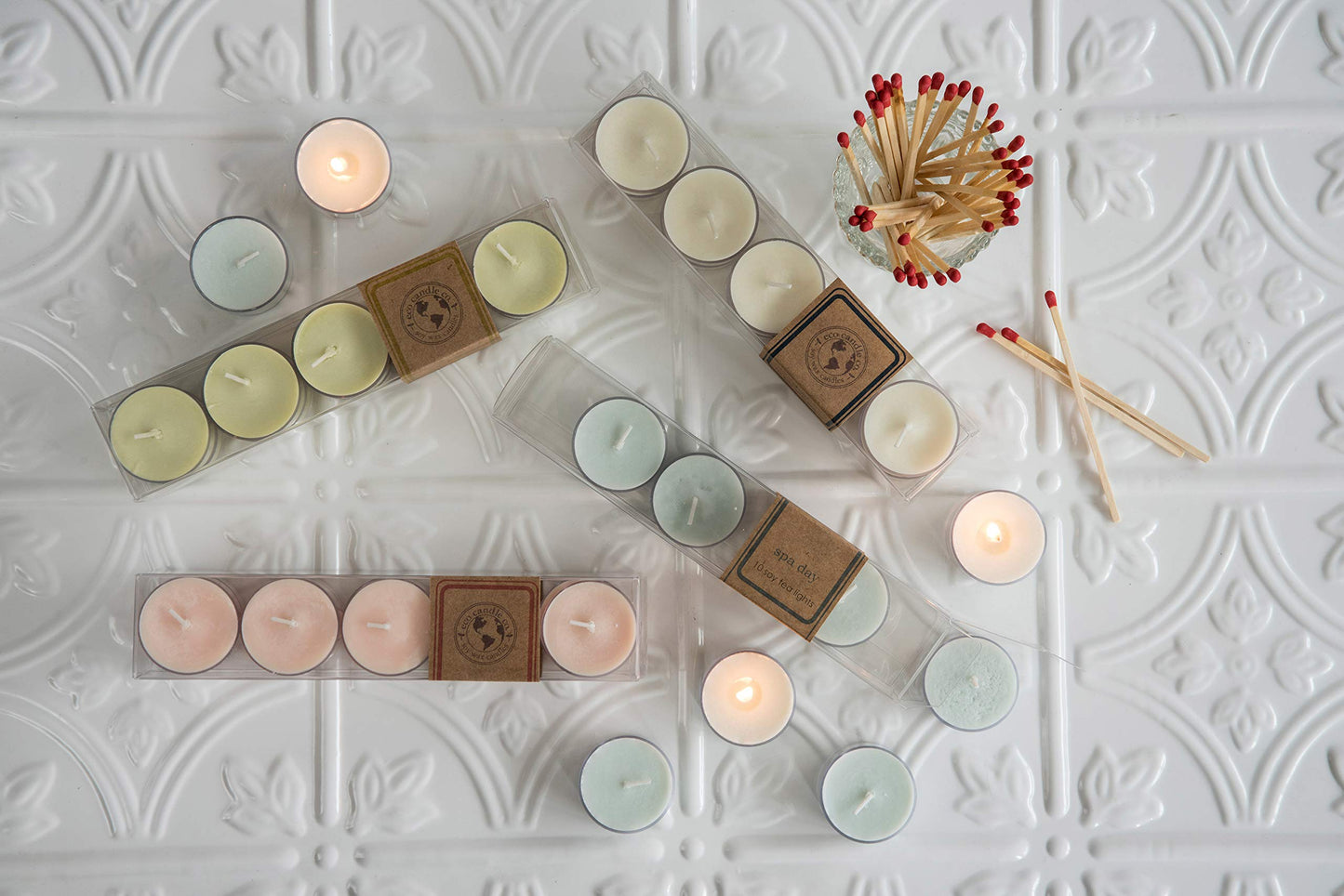 Eco Candle Co. Tea Light Candles, Mother Earth, 10-Pack - Scents of Grass, Hay, Cypress, Patchouli, Sandalwood, & Tonka Bean - Recyclable Plastic Cups, 100% Soy Wax, No Lead, Hand Made, .6 oz. Each
