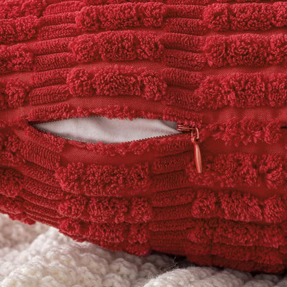 MIULEE Red Corduroy Decorative Pillow Covers - Soft Boho Striped 18x18 Inch for Modern Farmhouse Decor