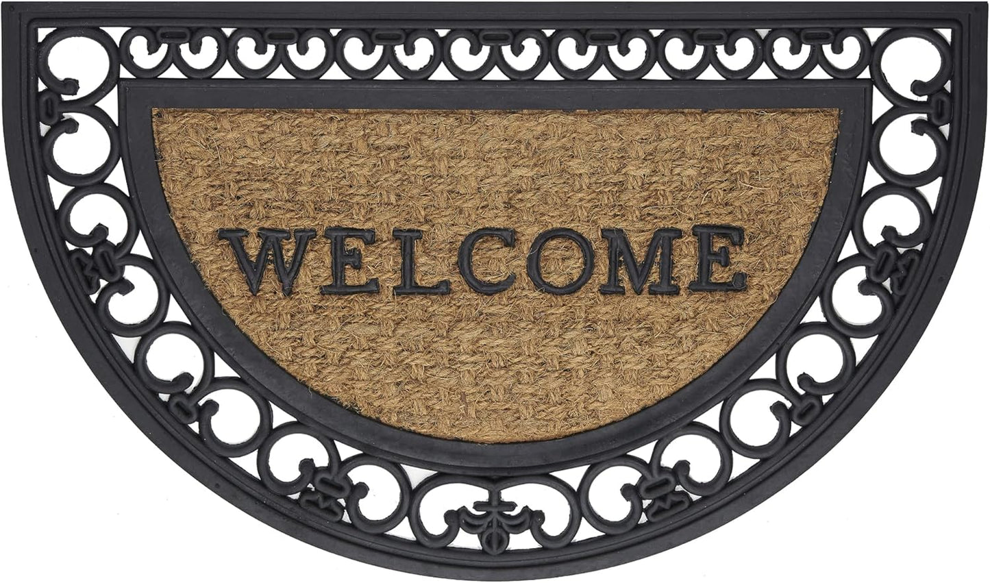 Wrought Iron Rubber Door Mat - Fleur De Lis Slice, 18 Inch Width, 30 Inch Length