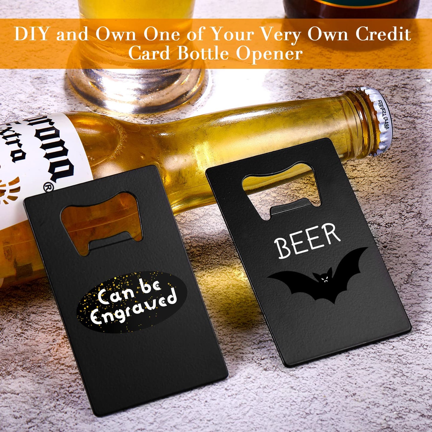 40 Pieces Credit Card Bottle Opener Stainless Steel Poker Wallet Bottle Opener for Christmas Gifts Can Be Carved for DIY Wedding Favor Groomsmen Gift(Black)