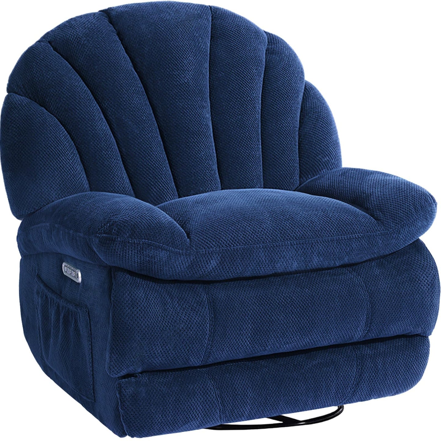 EONIX Dual Motor Power Swivel Rocking Recliner Chair for Living Room, Armless Oversized Shell Shape Lazy Boy Rocker Recliner, Plush Fabric Thickened Cushion, Elevated Soft and Comfort, Navy Blue