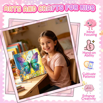 SJTYDX 5D Diamond Art Butterfly Kit with Frame, Sparkling Diamond Painting for Adults Beginners, DIY Gem Painting Craft with Easel, DIY Paint with Diamonds for Home Decor & Unique Gift, 7.8x7.8 Inc