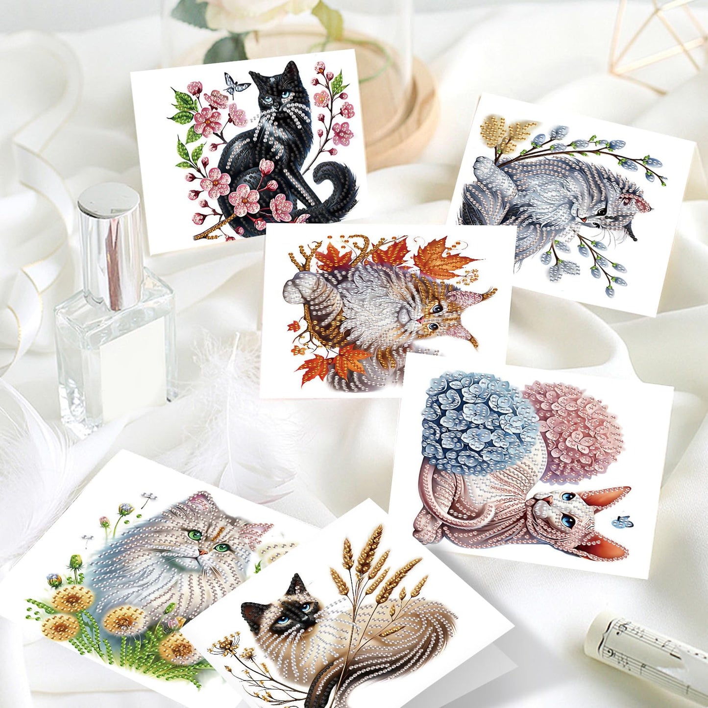 Focart 12 Pack Diamond Painting Greeting Cards, Random Diamond Art Kits Special Shape Drill DIY Handcraft, Unique Design Crafting for Birthday Holiday Cards, Best Wishes to Relatives and Friends