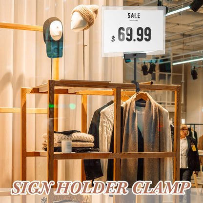 FoldTier 3 Set Aluminum Alloy Sign Holder Clamp with 8.5 x 11 Inch Acrylic Frame Sign Clip on Rotatable Holding Clamp for Clothing Stores Price Tag Office (Black)