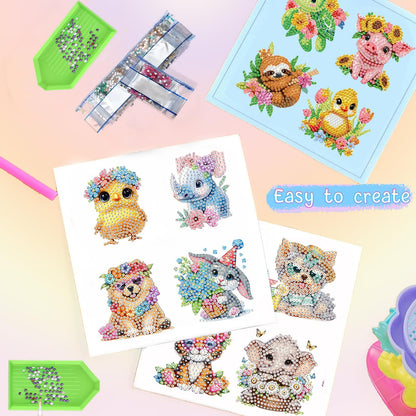 xackcme 48 Pcs Diamond Art Painting Sticker Kits for Kids, Animal Diamond Gem Stickers Kit, 5D Animals Gem Art Stickers Mosaic for Kids Gift for Boys Girls 4-8-10-12 Years Old