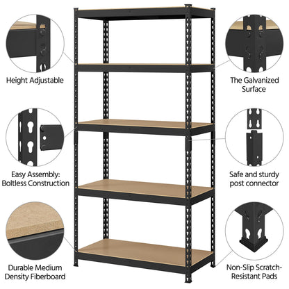 Yaheetech Standing Shelf Units 5 Tier Shelving Unit, 3 Pack Adjustable Garage Shelving Metal Shelving Unit Utility Rack Heavy Duty Industrial Shelving, 35.5″ L × 17.5″ W × 72″ H - Black