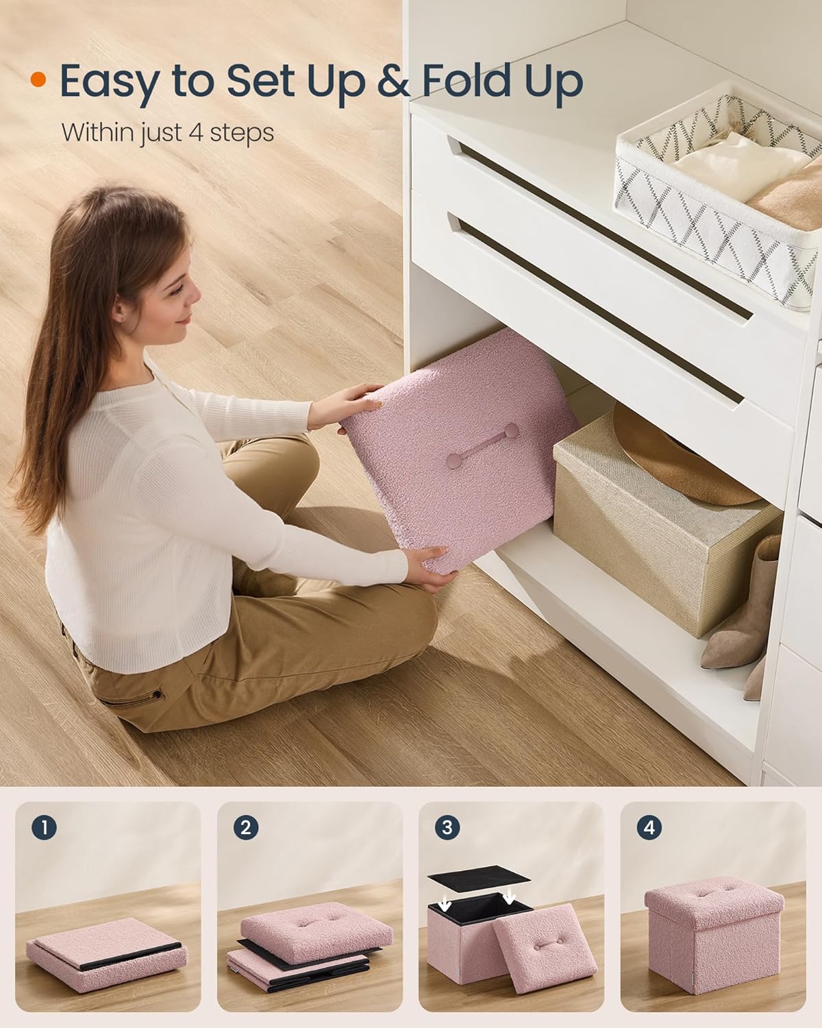 12.2 16.1 12.2 Inches, 286 lb, ULSF094R01 SONGMICS Small Folding Storage Ottoman, Foot Rest Stool, x x Ottoman