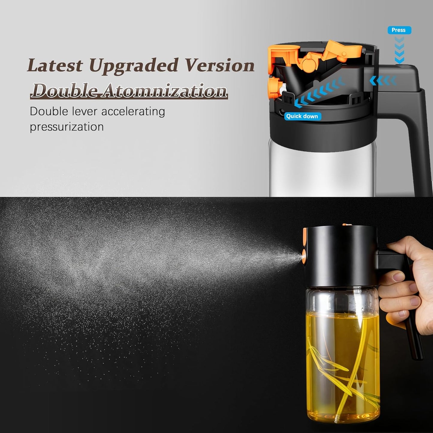 2 1 17.2oz/511ml Glass In Olive Oil Dispenser Bottle for Kitchen Gadgets, Olive Oil Sprayer for Cooking (Transparent)