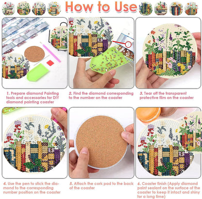 ijbnhd 8 Pcs Diamond Art Coasters Kits, Books Diamond Painting Coasters Kit with Holder, Diamonds Art Non Slip Coaster Crafts Kits for Adults Gifts 4x4 inch (Cork Wooden Pad)