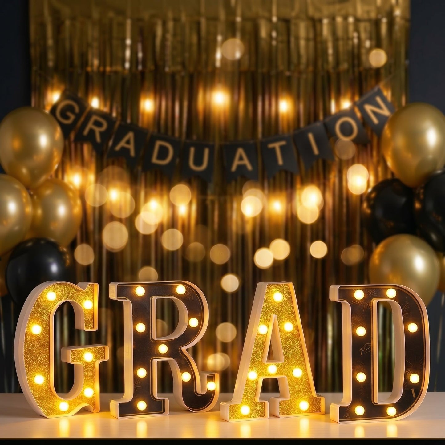 VIHOSE 2026 Graduation Grad Light up Sign, 4 LED Marquee Light up Letter''grad''sign Decorations for Kindergarten Preschool High School College Wall Table Decor Party Supplies(Black & Gold)