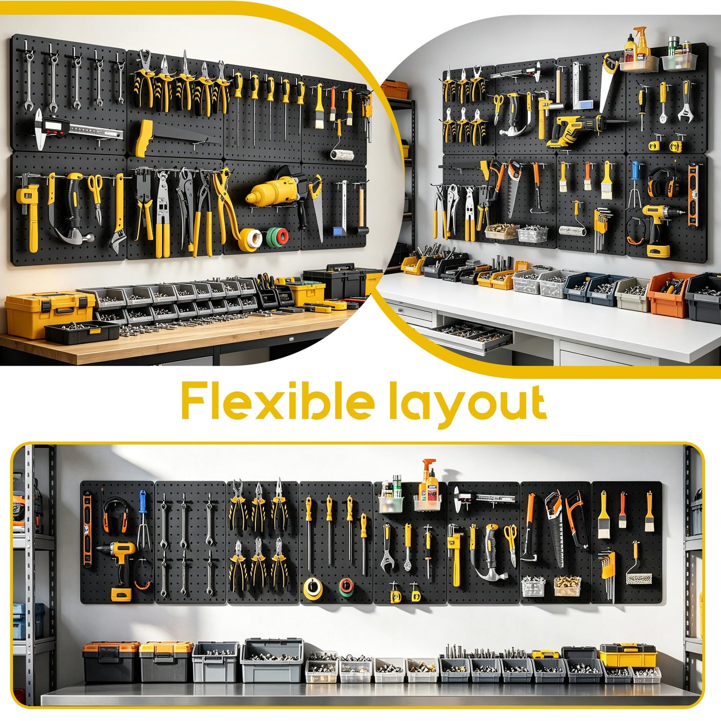 PHX Grove Peg Board for Tools, 8 Pack Metal Pegboard Wall Organizer with Hooks,14.76"×10.82" Black Pegboard Panels for Walls Home, Garage Tool Storage, Kitchen, Office Organization, Craft Room