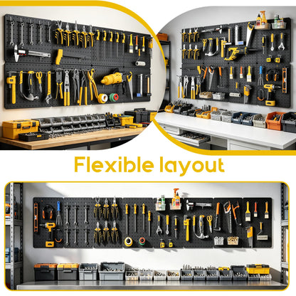 PHX Grove Peg Board for Tools, 8 Pack Metal Pegboard Wall Organizer with Hooks,14.76"×10.82" Black Pegboard Panels for Walls Home, Garage Tool Storage, Kitchen, Office Organization, Craft Room
