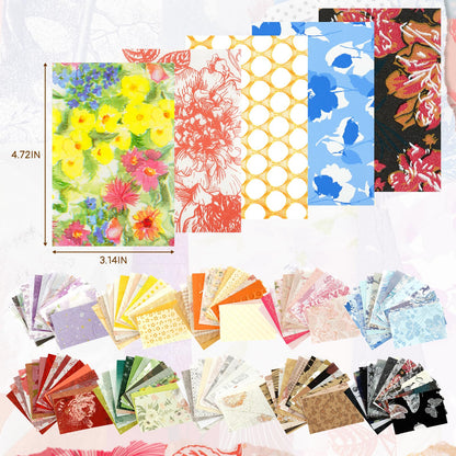 Floral Scrapbook Paper Set, 160 Sheets, 10 Color Themes, Textured Paper and Mesh Fabric for Junk Journal Supplies, Scrapbook Supplies, Bullet Journal, Card Making and Gift Wrapping, 4.72 x 3.14 in