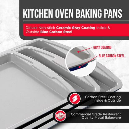 Bakken Swiss Cookie Sheet 3 Piece Set - Non-Stick Stackable Baking Pans with Deluxe Ceramic Coating