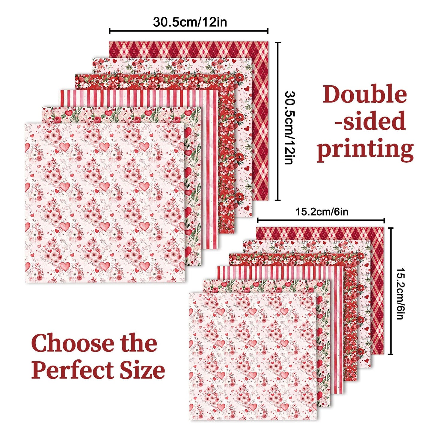 MerwDeeyt Scrapbook Paper 12x12 In and 6x6 In Pack, 48 Sheets Decorative Paper Double Sided Patterned Craft Paper for Scrapbooking Card Making Journaling Decor (Red)