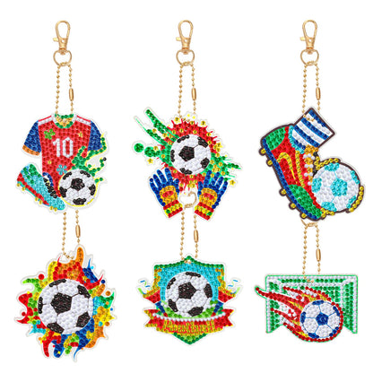 JSRQT 5D DIY Football Diamond Art Painting Keyrings Kit, Double-Sided Diamond Pasted Painting Keychians for Adult Kids, Rhinestone Mosaic Craft Painting Pendant for Handbag Backpack Party Decoration