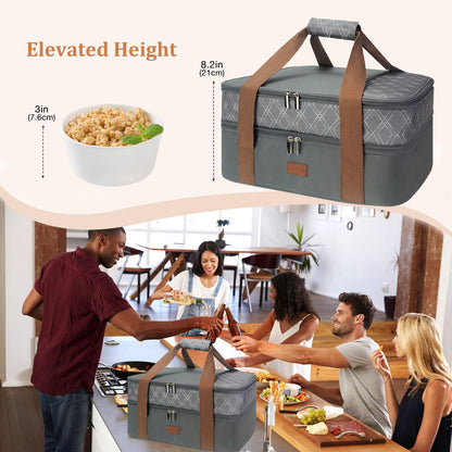 Vuudh Expandable Casserole Carrier Bag - Double Decker Food Bag, Insulated Casserole Carrier for Hot or Cold Food, Lasagna Holder Tote for Picnics,Beaches,Traveling or Gifts