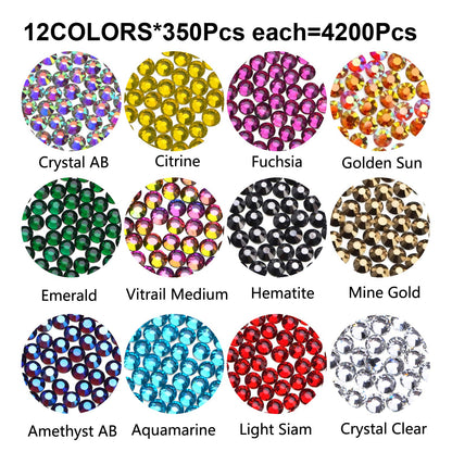 4200Pcs Hotfix Rhinestones Round Shape Flatback Crystal Glass Flatback Nail Art (12 Mixed Colors, 3mm SS10)