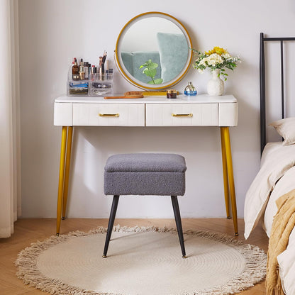 4 15.7" 11.8" 18.1" YD-SMS137G Aibiju Vanity Stool Chair Teddy Velvet with Storage, Grey Ottoman with Storage, Furry