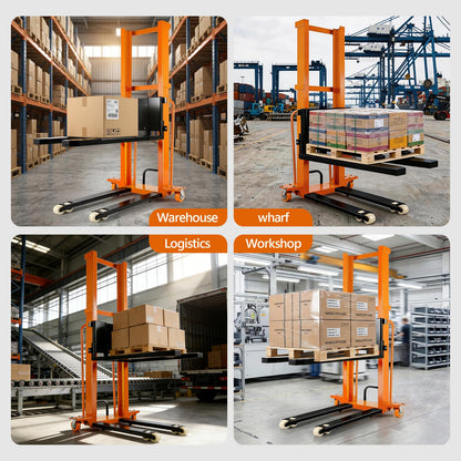 1100 Lbs Electric Manual Pallet Stacker, 63" Lift Height 1500W Powered Walkie Stacker with 48V 10Ah Battery, Manual Hand Forklift Pallet Truck for Warehouse, Logistics, Workshop