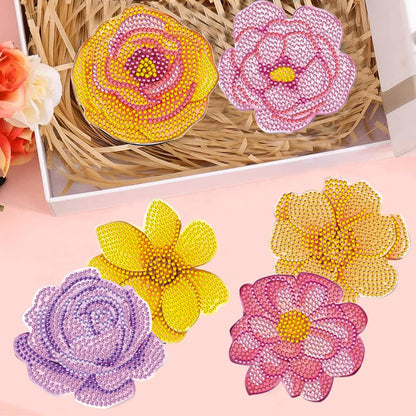 DOTZSO 8 Pcs Diamond Art Coasters Kit with Holder, Diamond Art Kits for Adults Beginners Small Diamond Painting Coasters, Arts and Crafts for Adults Supplies Item Sets (Flower)