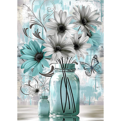 Lxmsja Daisy Diamond Art Kits for Adults, Rustic Flower DIY Full Drill Diamond Painting Kits for Beginners, 5D Gem Art Crafts for Adults, Home Wall Decor 12x16 inch
