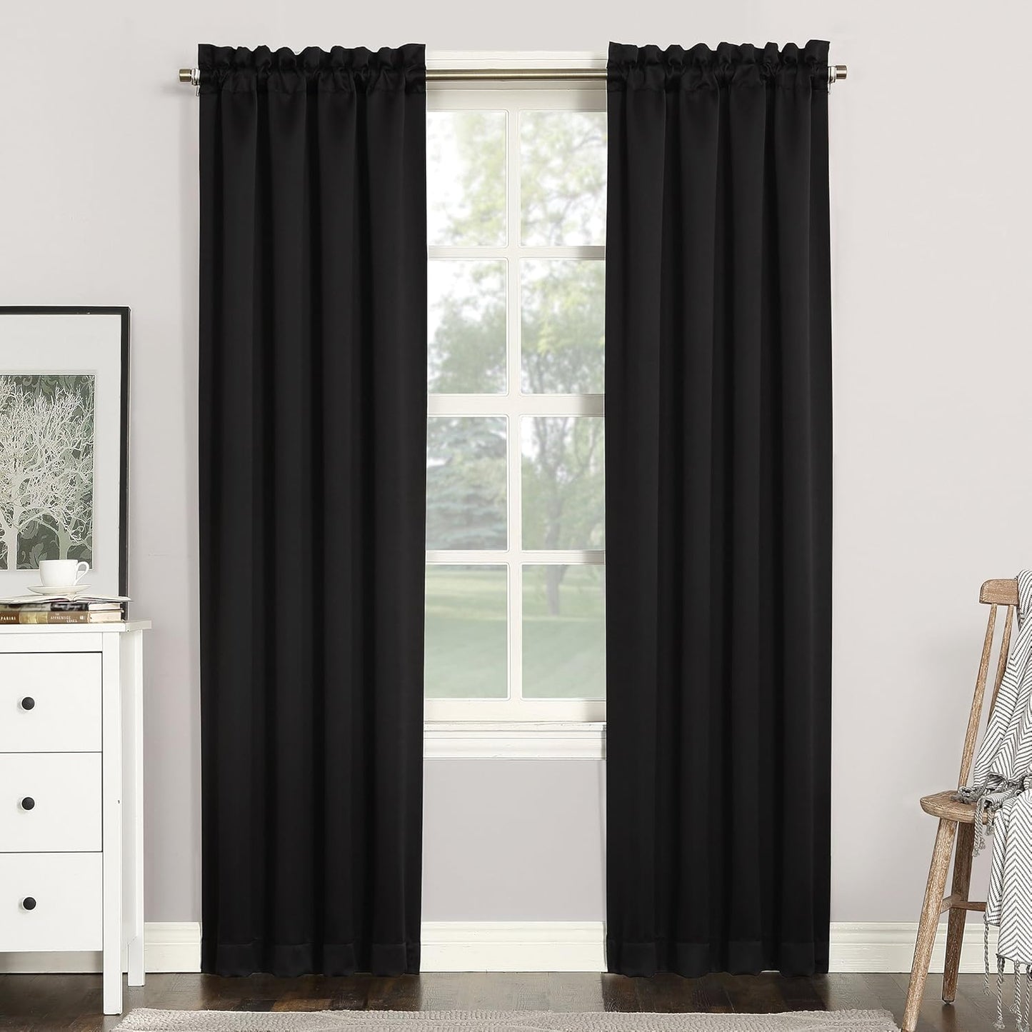 Sun Zero Easton Energy Saving Blackout Curtain Panel, 40" x 63", Black