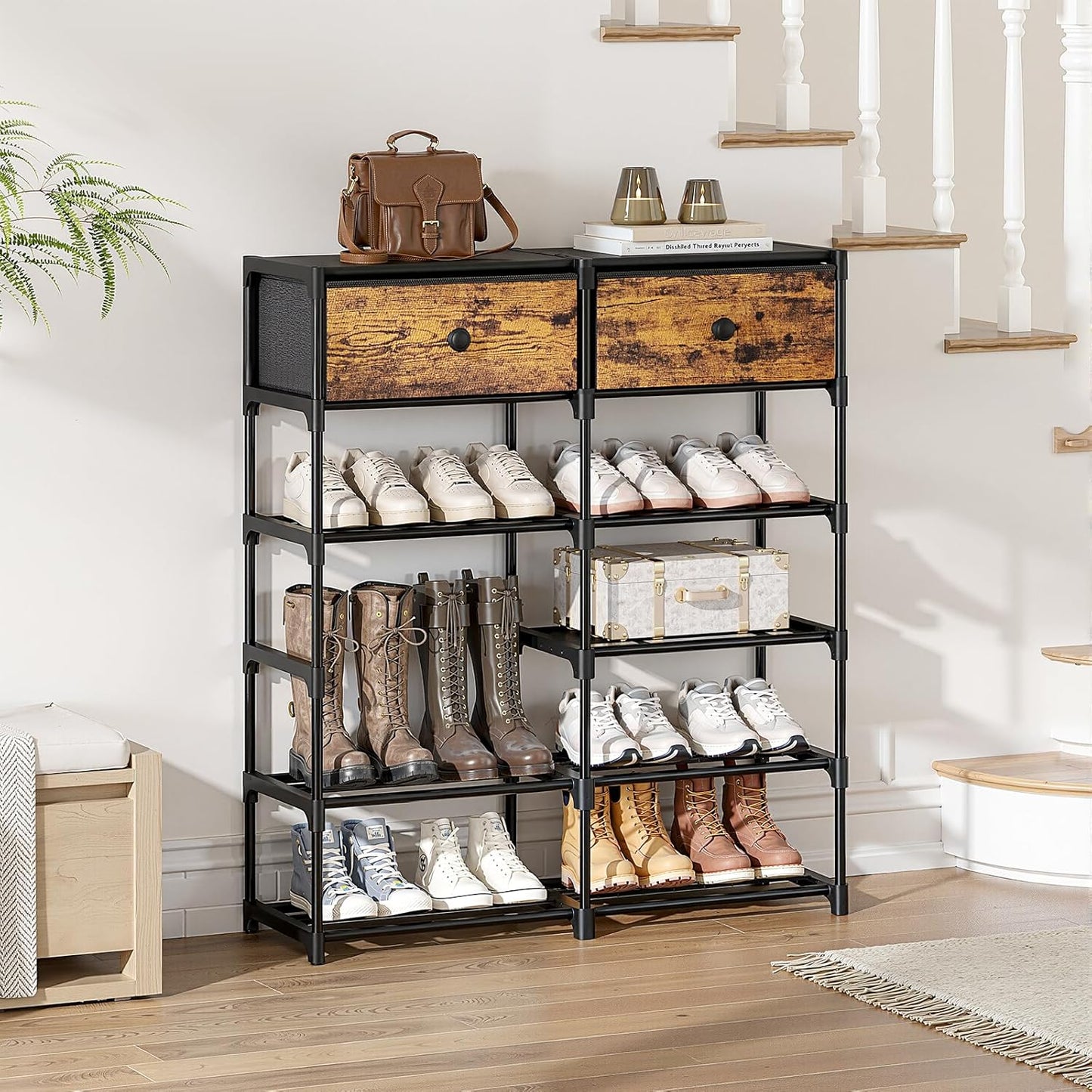 6 2 20-24 Closet Shoe Rack, Tier Shoe Rack Organizer with Large Drawers, Shoe Storage for Pairs, Sturdy Metal Shoe
